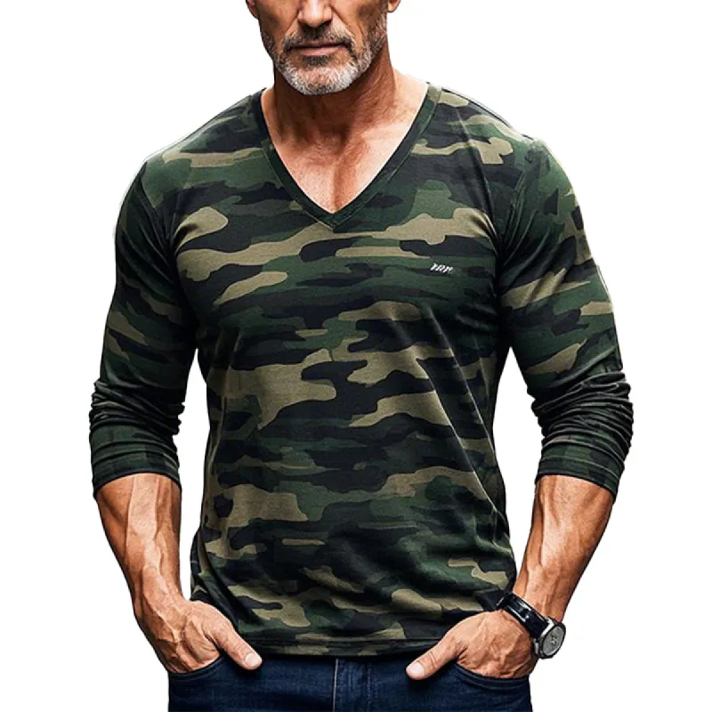 Men's Outdoor Camouflage V-neck Long-sleeved T-shirt 76635017X sold by Manly