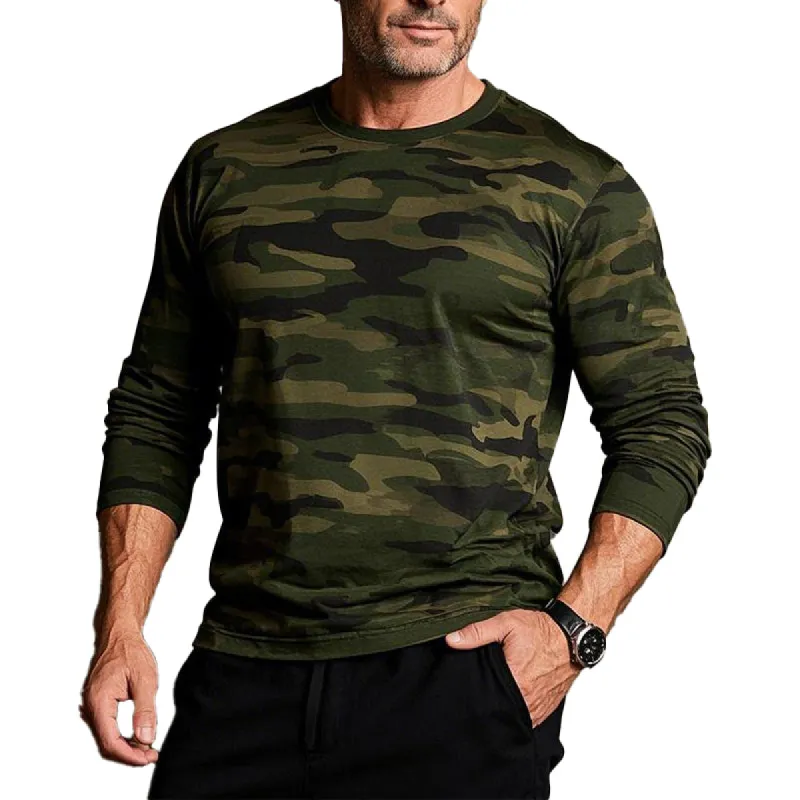 Men's Camouflage Print Crew Neck Long Sleeve T-Shirt 79210322X sold by Manly