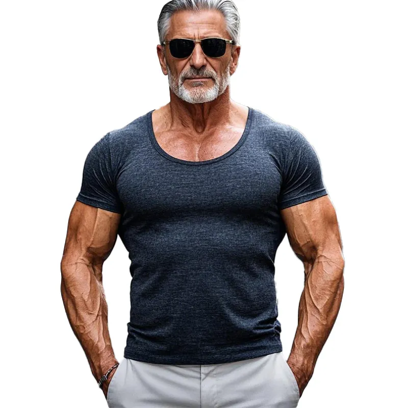 Men's Slim Round Neck Blended Short Sleeve T-Shirt 16293101X sold by Manly