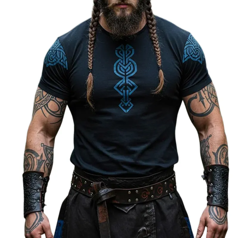 Men's Retro Casual Viking Totem Round Neck Short Sleeve T-Shirt 81738124TO made by Manly