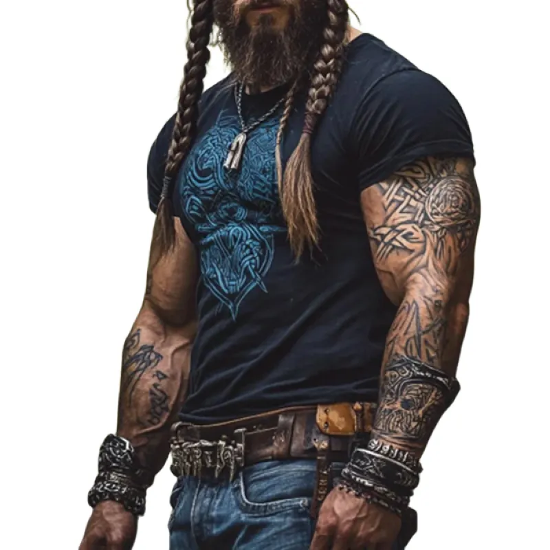 Men's Retro Casual Viking Totem Round Neck Short Sleeve T-Shirt 80086548TO made by Manly