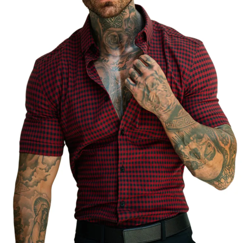 Men's Retro Casual Plaid Lapel Short Sleeve Shirt 72273908TO sold by Manly