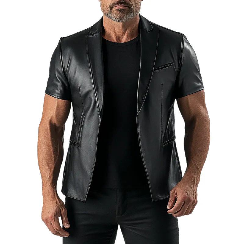 Men's Vintage Casual Solid Color Short Sleeve Leather Blazer 97279976TO sold by Manly