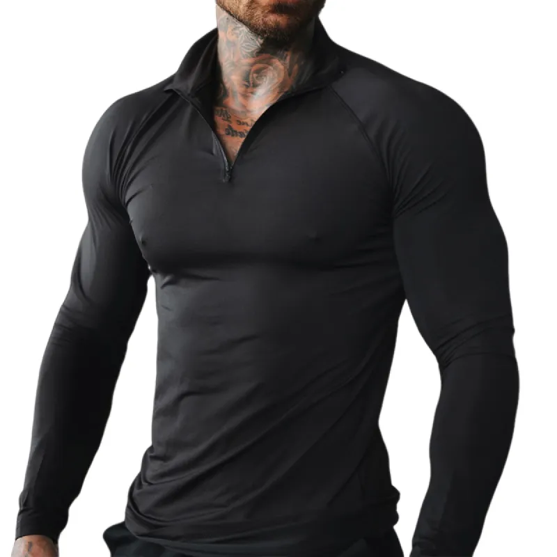 Men's Retro Casual Solid Color Sports Zipper Stand Collar Long Sleeve T-shirt 71660202TO sold by Manly