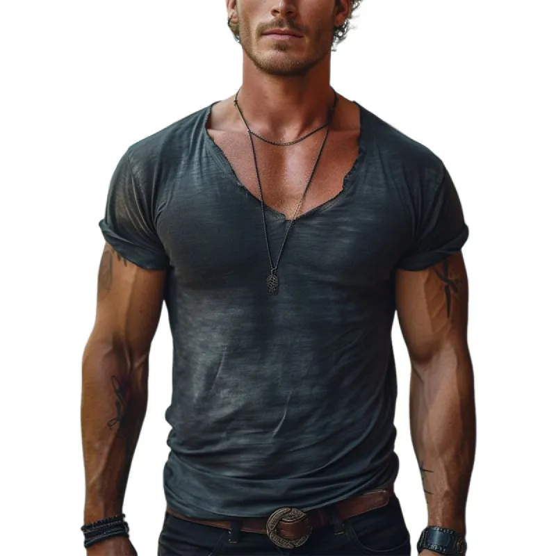 Men's Casual V-neck Slim Fit Cotton Short Sleeve T-shirt 76410554K sold by Manly