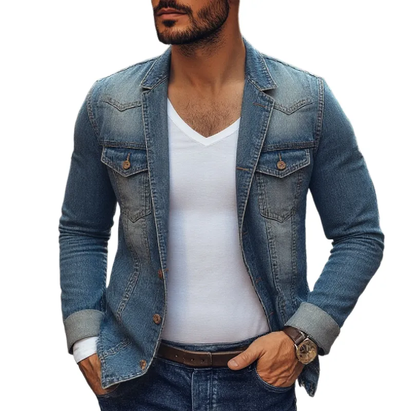 Men's Distressed Notch Lapel Single Breasted Denim Blazer 19816838Z sold by Manly