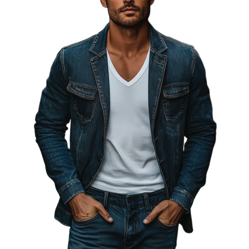 Men's Distressed Notch Lapel Single Breasted Denim Blazer 36804672Z sold by Manly