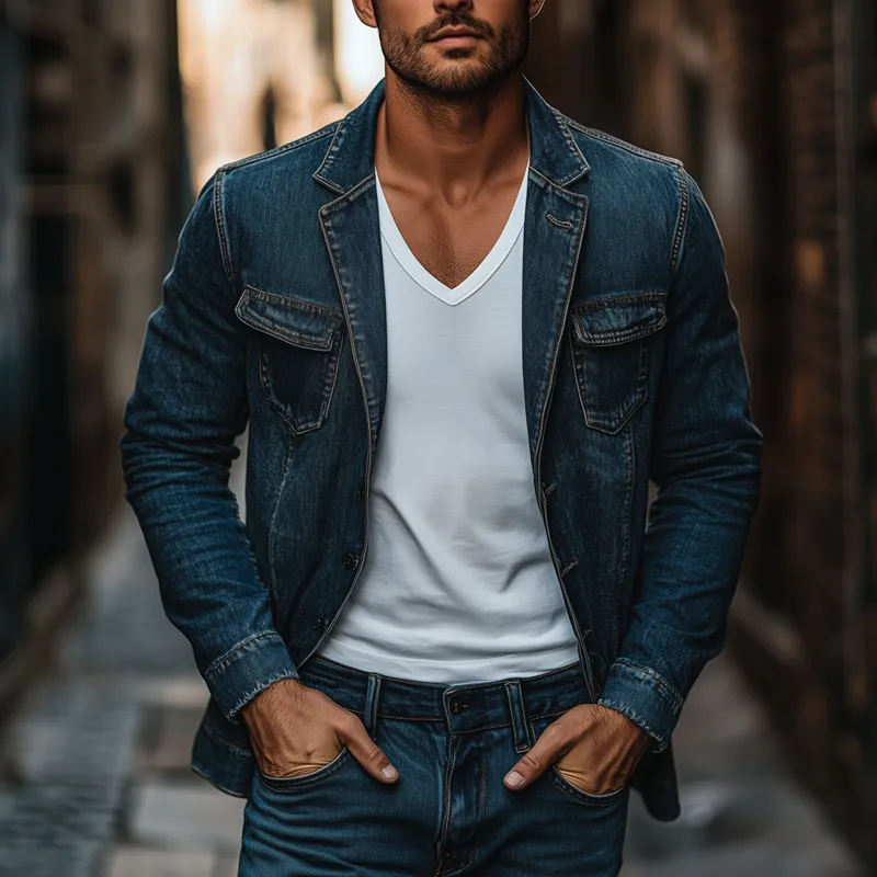 Men's Distressed Notch Lapel Single Breasted Denim Blazer 36804672Z sold by Manly product image thumbnail 2