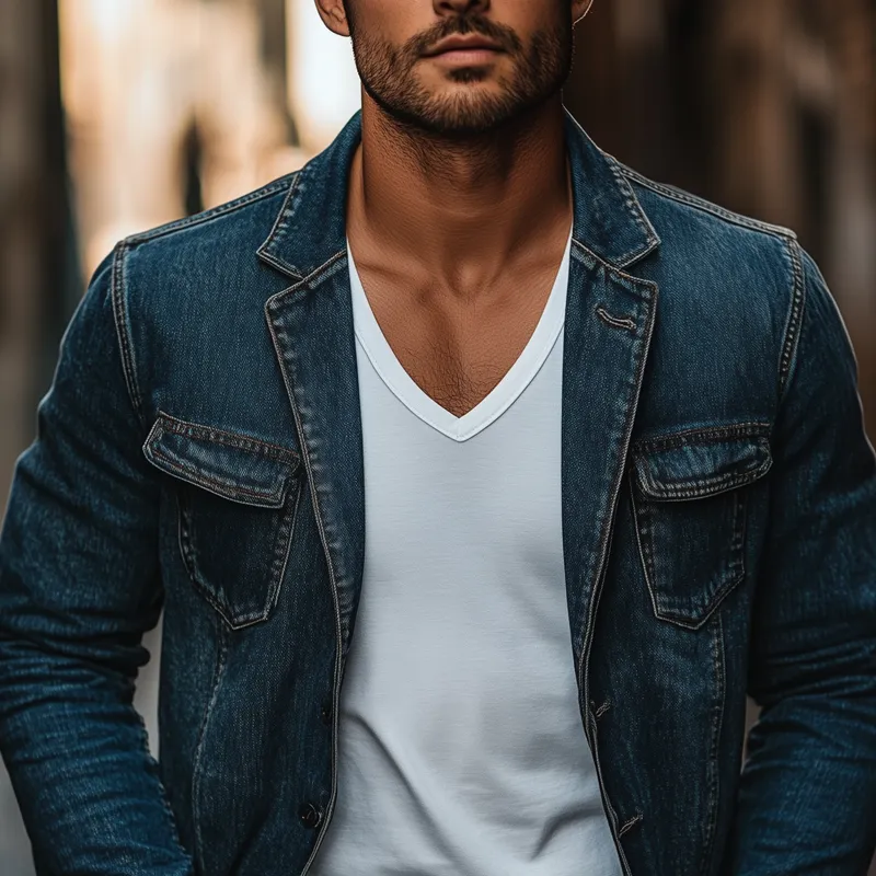 Men's Distressed Notch Lapel Single Breasted Denim Blazer 36804672Z sold by Manly product image thumbnail 3