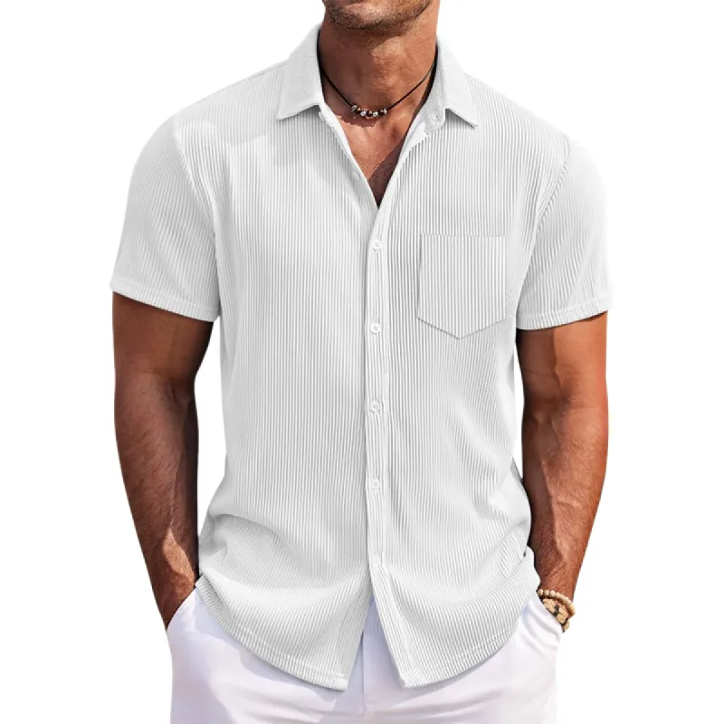 Men's Classic Casual Fit Pleated Fabric Short Sleeve Shirt 79798384K sold by Manly