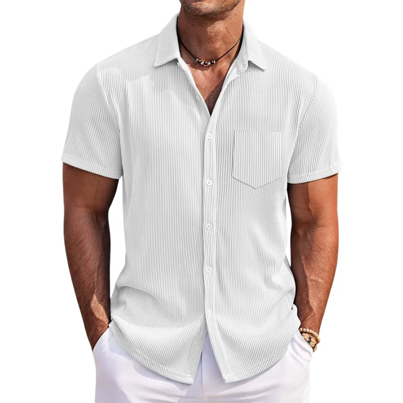 Men's Classic Casual Fit Pleated Fabric Short Sleeve Shirt 79798384K sold by Manly