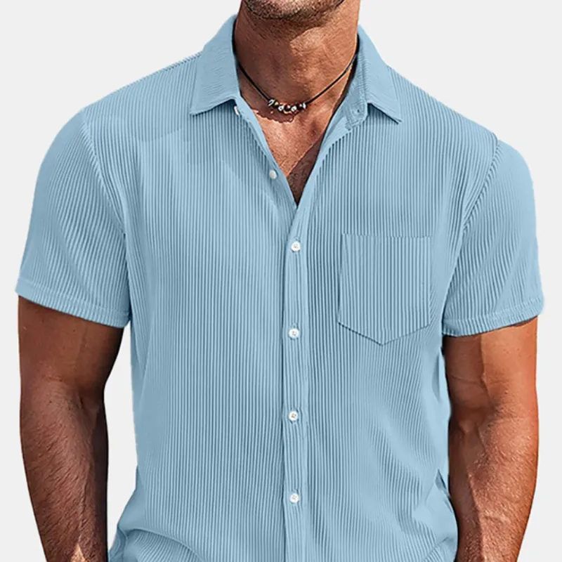 Men's Classic Casual Fit Pleated Fabric Short Sleeve Shirt 79798384K sold by Manly product image thumbnail 3