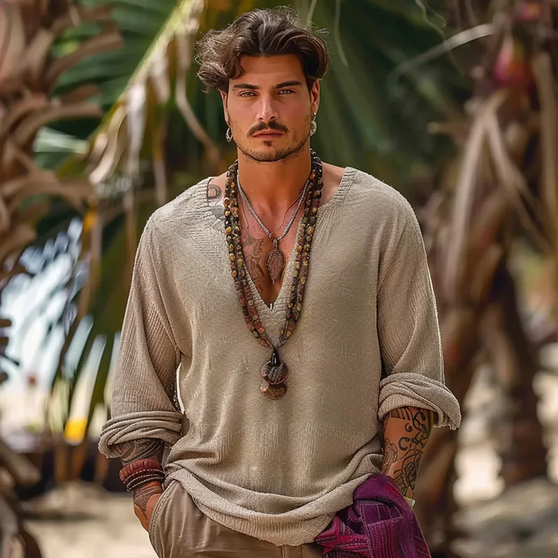 Men's Solid Loose Knitted V Neck Long Sleeve Casual Sweater 90348710Z sold by Manly product image thumbnail 3