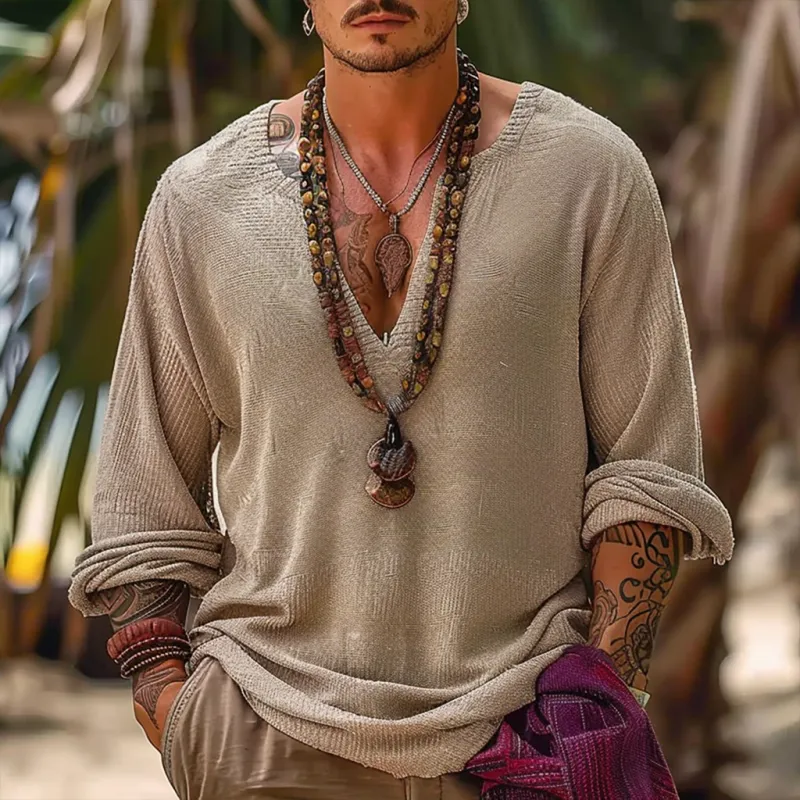 Men's Solid Loose Knitted V Neck Long Sleeve Casual Sweater 90348710Z sold by Manly product image thumbnail 2