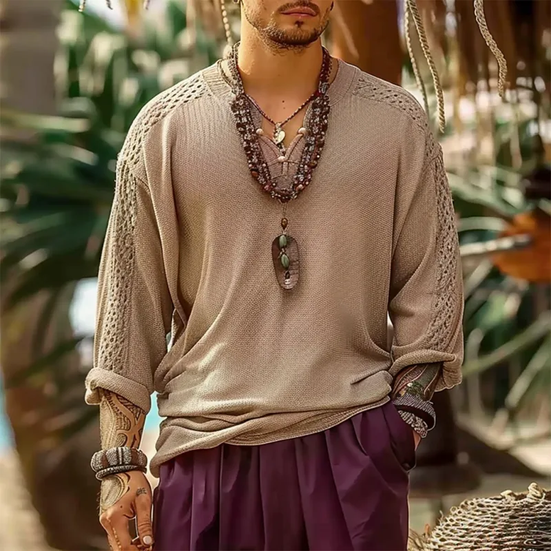 Men's Solid Loose Knitted V Neck Long Sleeve Casual Sweater 97137501Z sold by Manly product image thumbnail 2