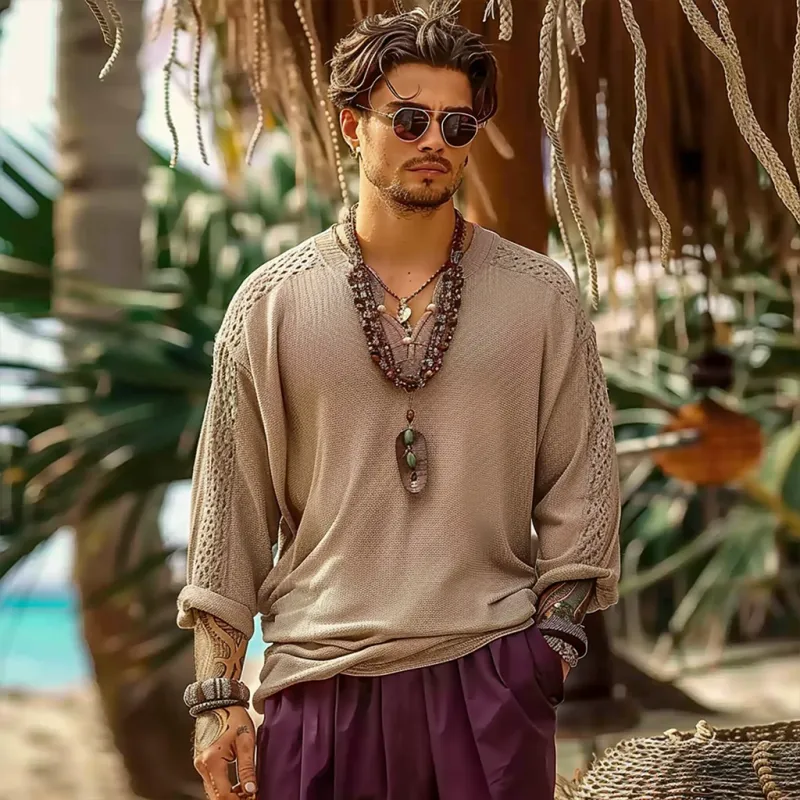 Men's Solid Loose Knitted V Neck Long Sleeve Casual Sweater 97137501Z sold by Manly product image thumbnail 3