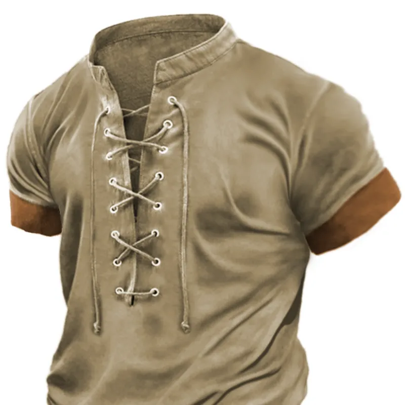 Men's Casual V-neck Lace-up Slim Cotton Short-sleeved T-shirt 27190371K sold by Manly product image thumbnail 3