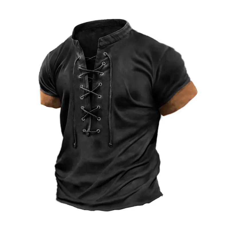 Men's Casual V-neck Lace-up Slim Cotton Short-sleeved T-shirt 27190371K sold by Manly product image thumbnail 2