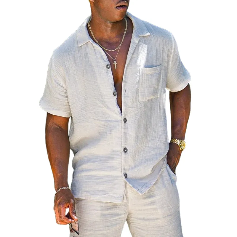 Men's Classic Casual Slim Fit Cotton and Linen Pocket Short Sleeve Shirt 75447776K sold by Manly