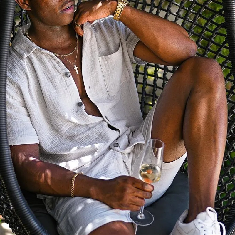 Men's Classic Casual Slim Fit Cotton and Linen Pocket Short Sleeve Shirt 75447776K sold by Manly product image thumbnail 3