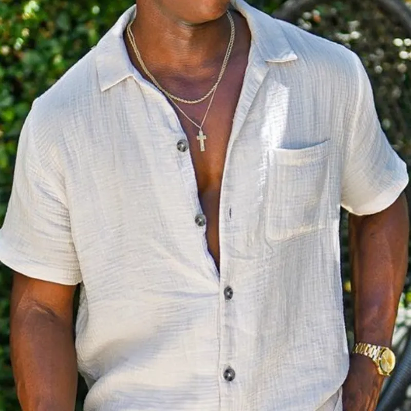 Men's Classic Casual Slim Fit Cotton and Linen Pocket Short Sleeve Shirt 75447776K sold by Manly product image thumbnail 4