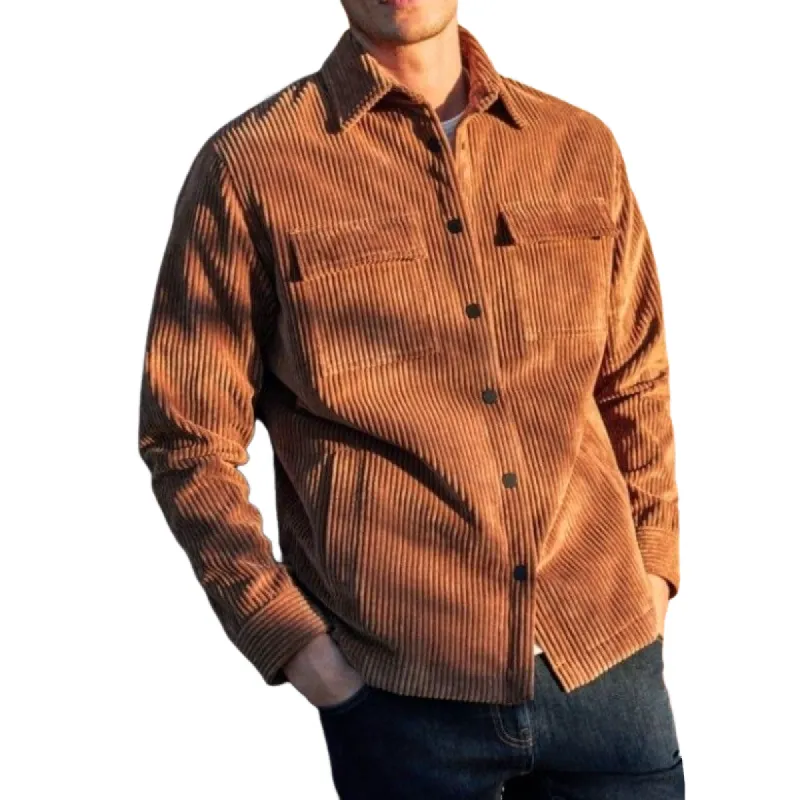 Men's Casual Corduroy Lapel Multi-Pocket Loose Shirt Jacket 41402221M sold by Manly