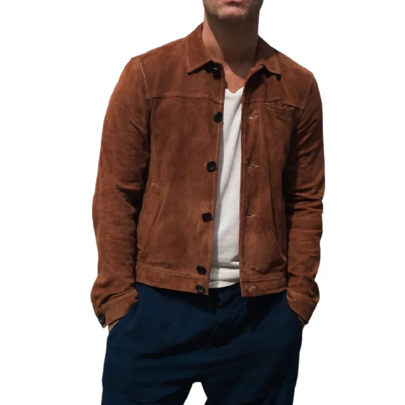 Men's Casual Suede Lapel Single Breasted Slim Fit Jacket 08795075M sold by Manly