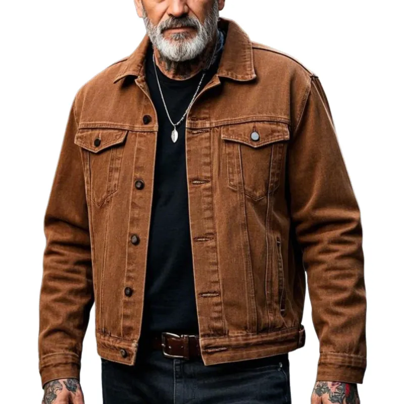 Men's Vintage Casual Lapel Denim Jacket 91262812F sold by Manly