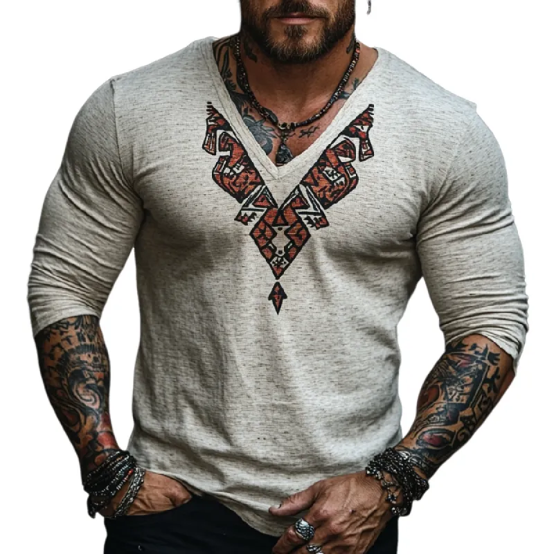 Men's Casual Slim Fit V-Neck Printed Cotton Long Sleeve T-Shirt 79348612F sold by Manly