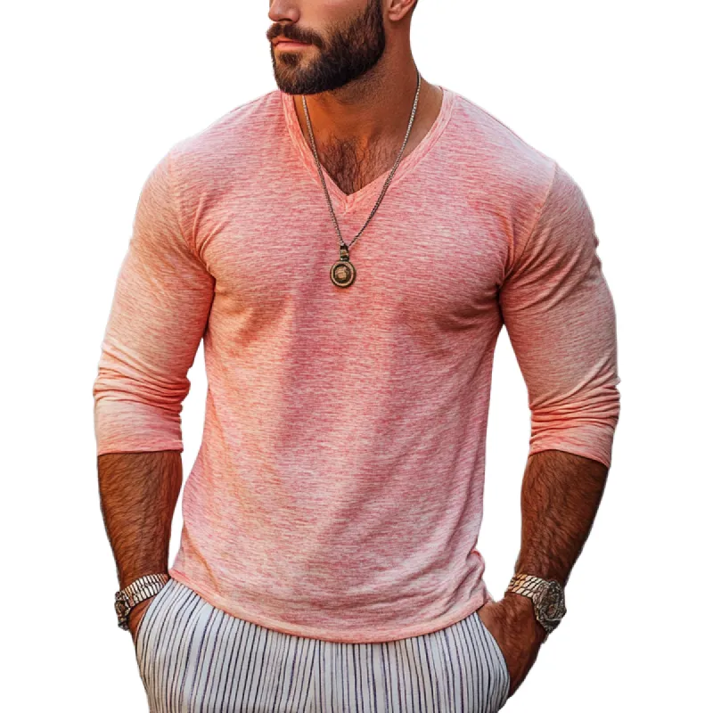 Men's Skin-friendly V-neck Colored Cotton Long-sleeved T-shirt 71110735U sold by Manly