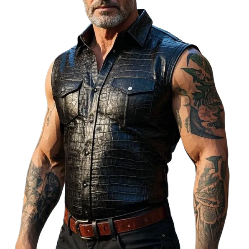 Men's Classic Vintage Lapel Textured Leather Vest 52730259F sold by Manly