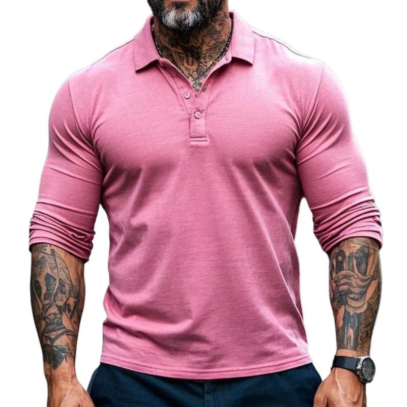 Men's Casual Fashion Lapel Blended Long-sleeved POLO Shirt 11814840F sold by Manly