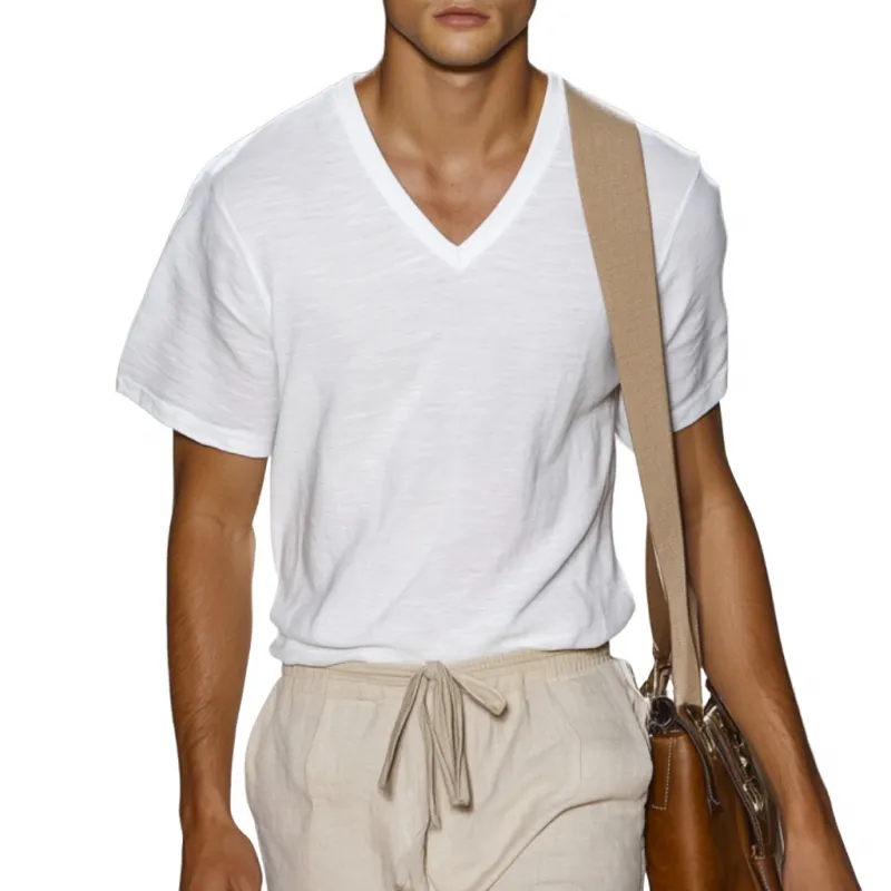 Men's Casual V-neck Cotton Loose Short Sleeve T-shirt 52374117M sold by Manly