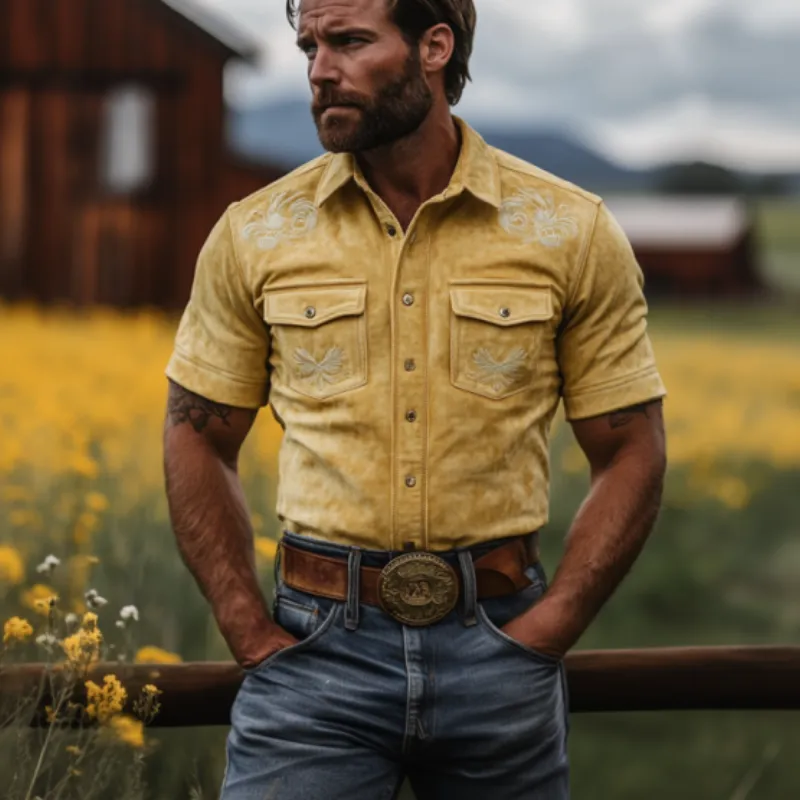 Men's Classic Vintage American Western Embroidered Slim Suede Shirt 67717042K sold by Manly product image thumbnail 3