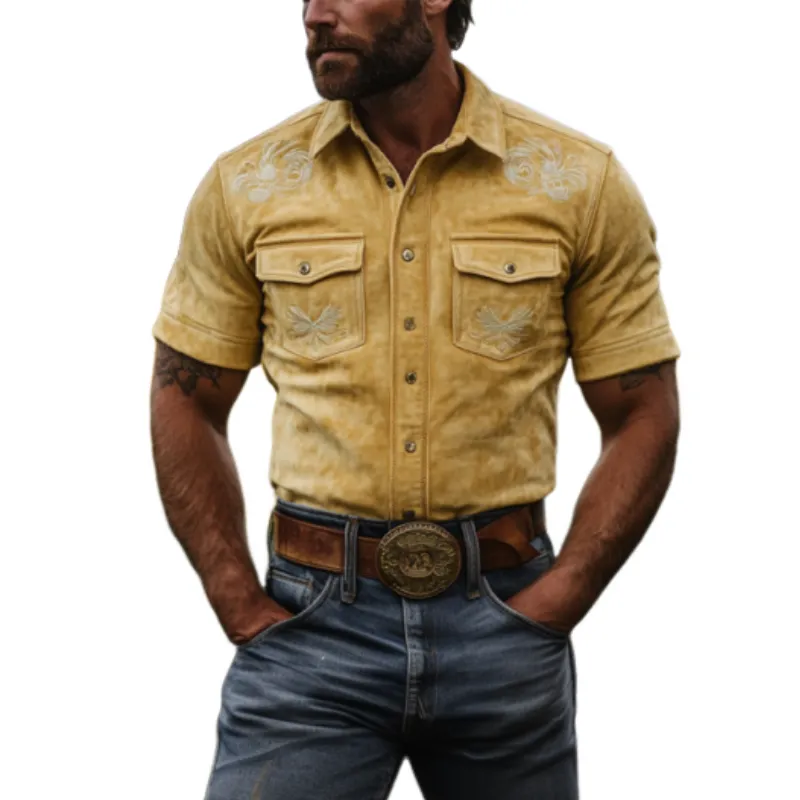 Men's Classic Vintage American Western Embroidered Slim Suede Shirt 67717042K sold by Manly