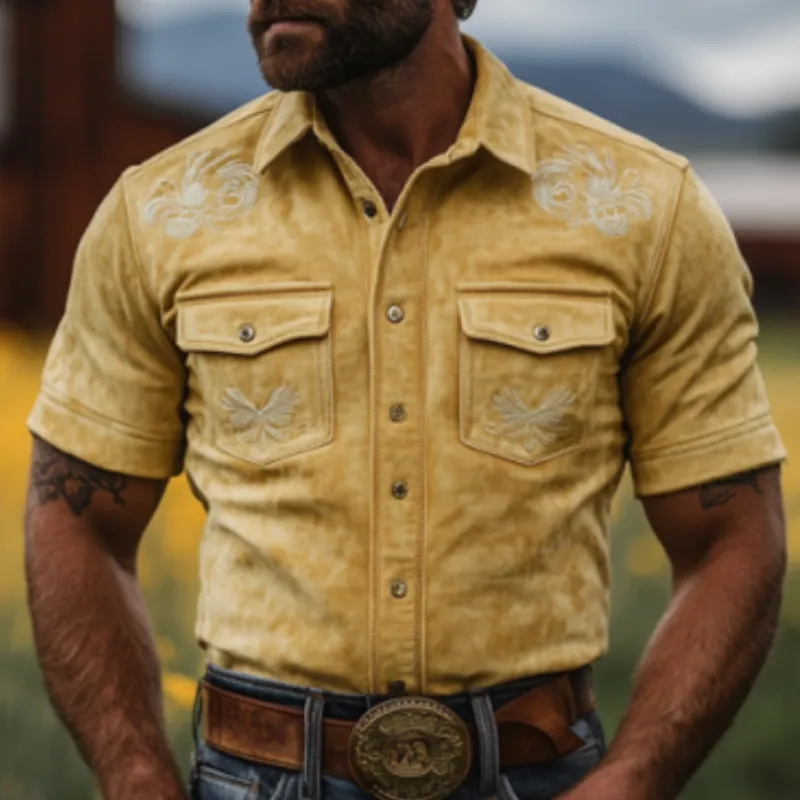 Men's Classic Vintage American Western Embroidered Slim Suede Shirt 67717042K sold by Manly product image thumbnail 4