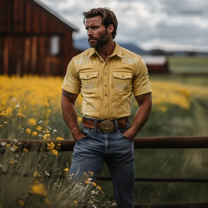 Men's Classic Vintage American Western Embroidered Slim Suede Shirt 67717042K sold by Manly product image thumbnail 2