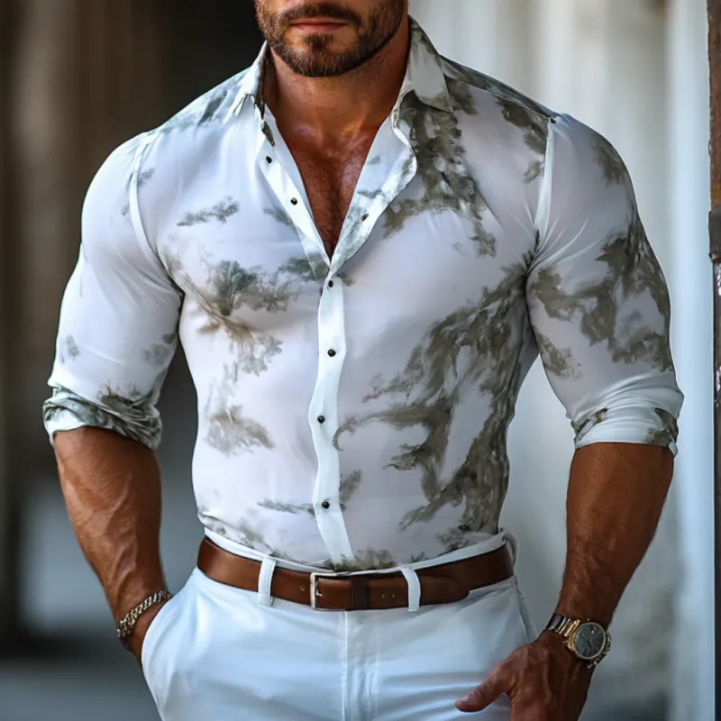 Men's Casual Transparent Chiffon Print Lapel Slim Fit Long Sleeve Shirt 68081015M sold by Manly product image thumbnail 2