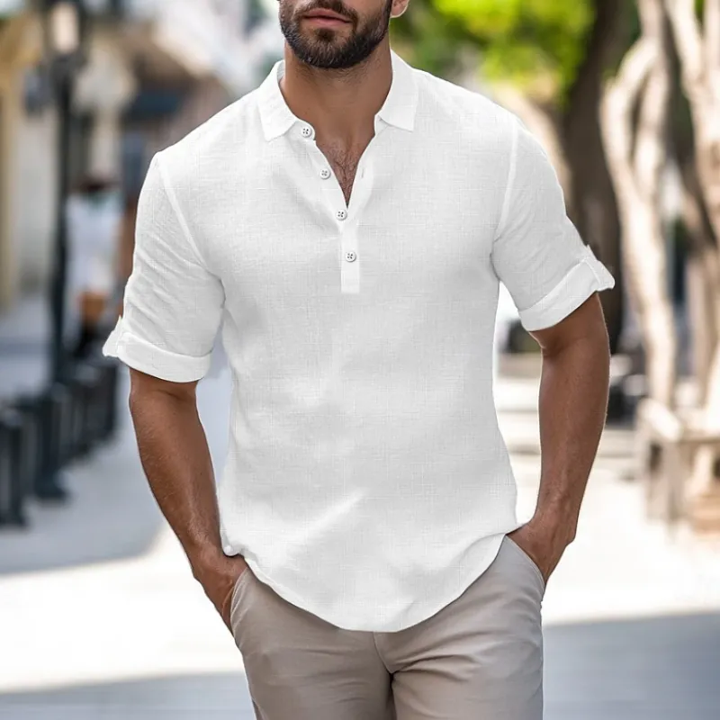 Men's Casual Cotton Linen Lapel Short-sleeved Pullover Shirt 61391167M sold by Manly product image thumbnail 2