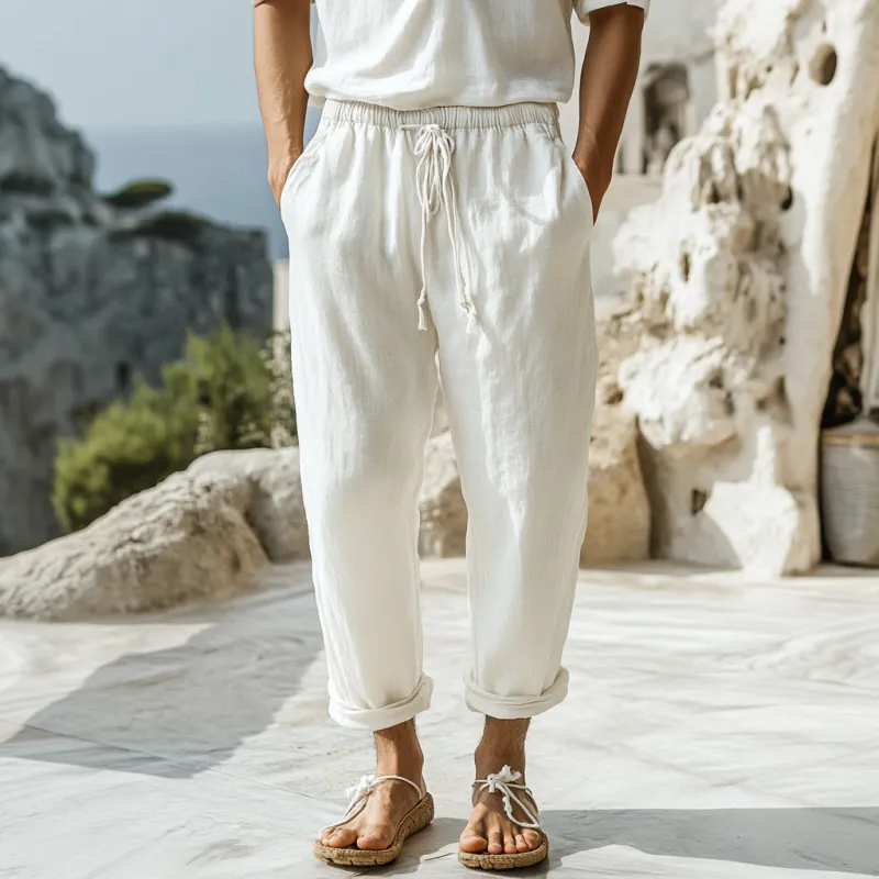 Men's Casual Cotton Linen Elastic Waist Drawstring Loose Pants 79451730M sold by Manly product image thumbnail 2