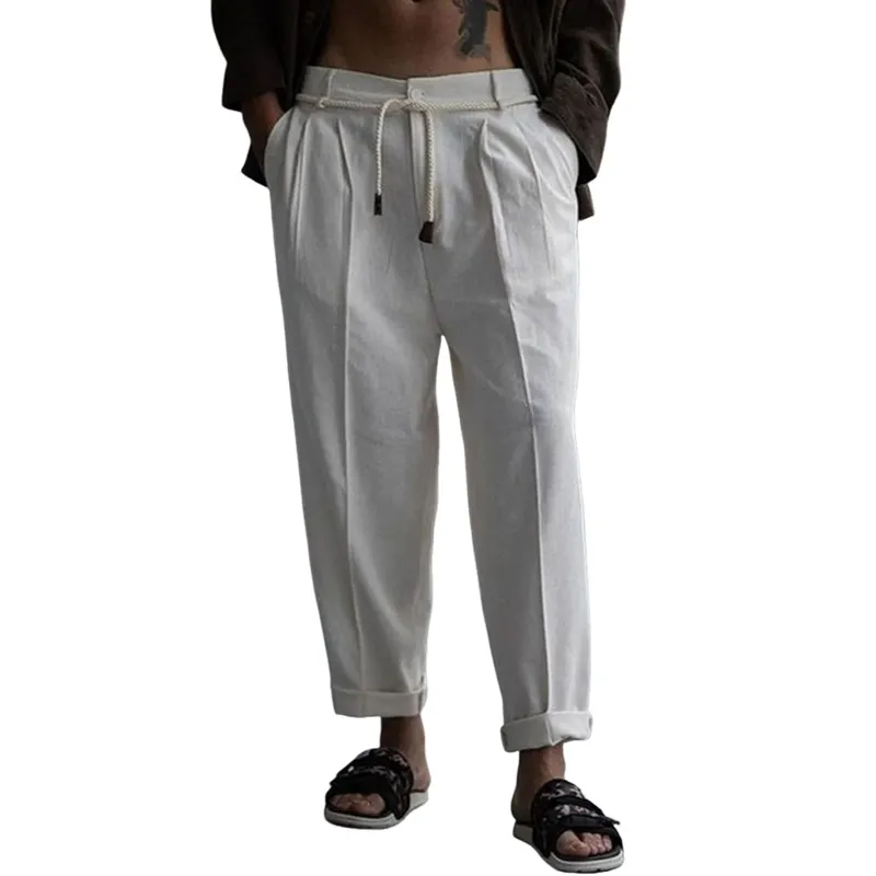 Men's Casual Breathable Soft Cotton Linen Straight Suit Pants 03042500M sold by Manly