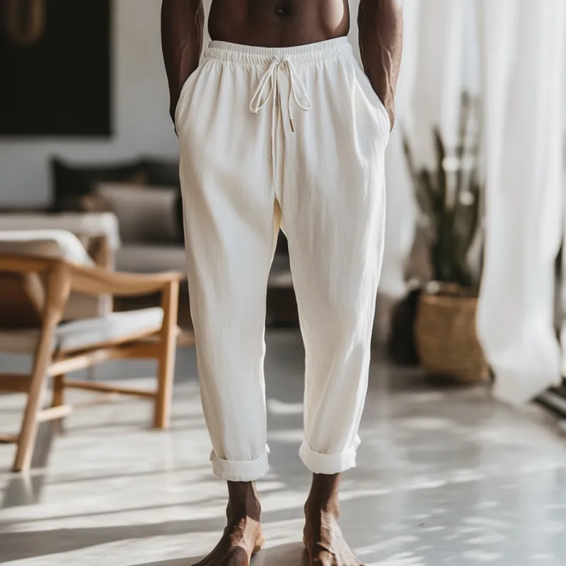 Men's Casual Cotton Linen Elastic Waist Drawstring Loose Pants 44554564M sold by Manly product image thumbnail 2