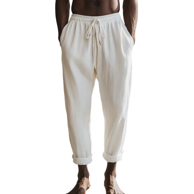 Men's Casual Cotton Linen Elastic Waist Drawstring Loose Pants 44554564M sold by Manly