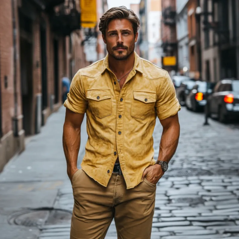 Men's Classic Retro Western Fit Multi-Pocket Suede Short Sleeve Shirt 88235754K sold by Manly product image thumbnail 2