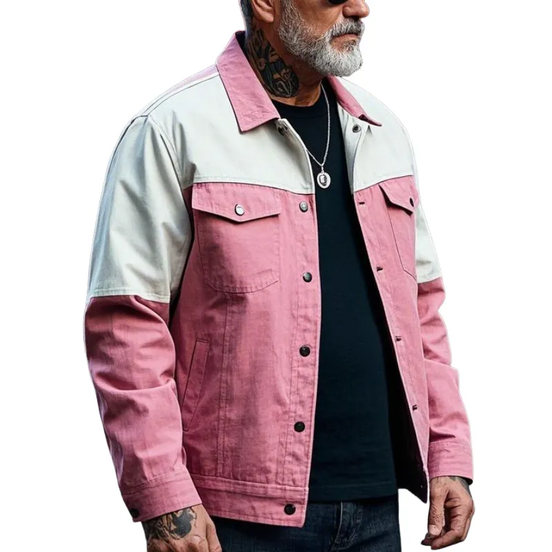 Men's Casual Fashion Lapel Patchwork Denim Jacket 72167184F sold by Manly