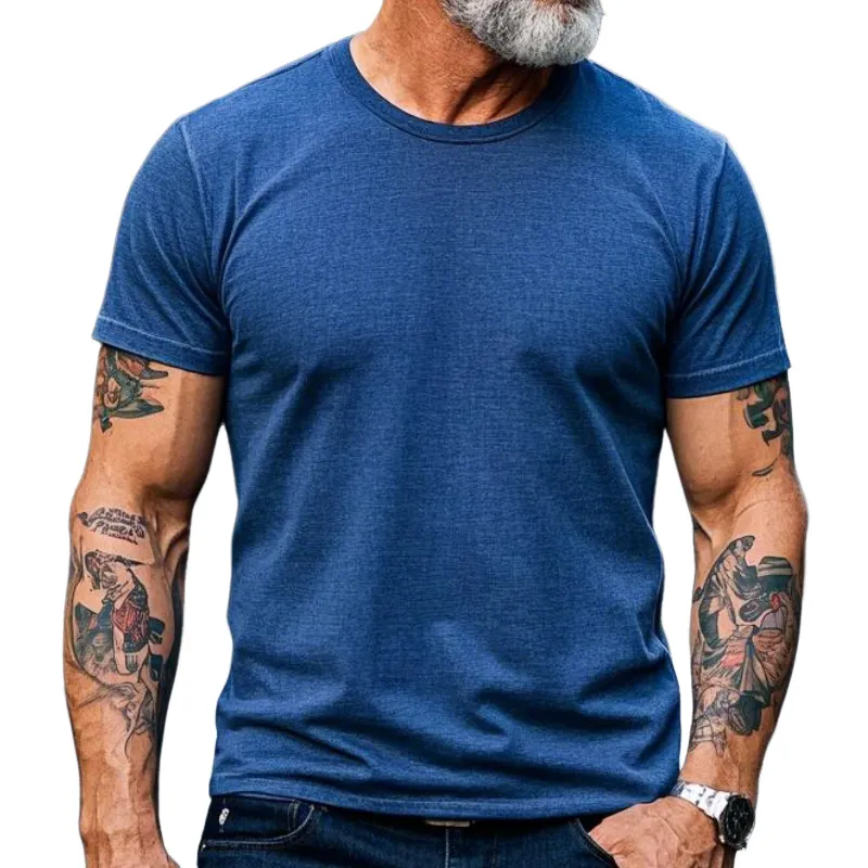 Men's Vintage Casual Round Neck Cotton Blend Short-sleeved T-shirt 60017696F sold by Manly
