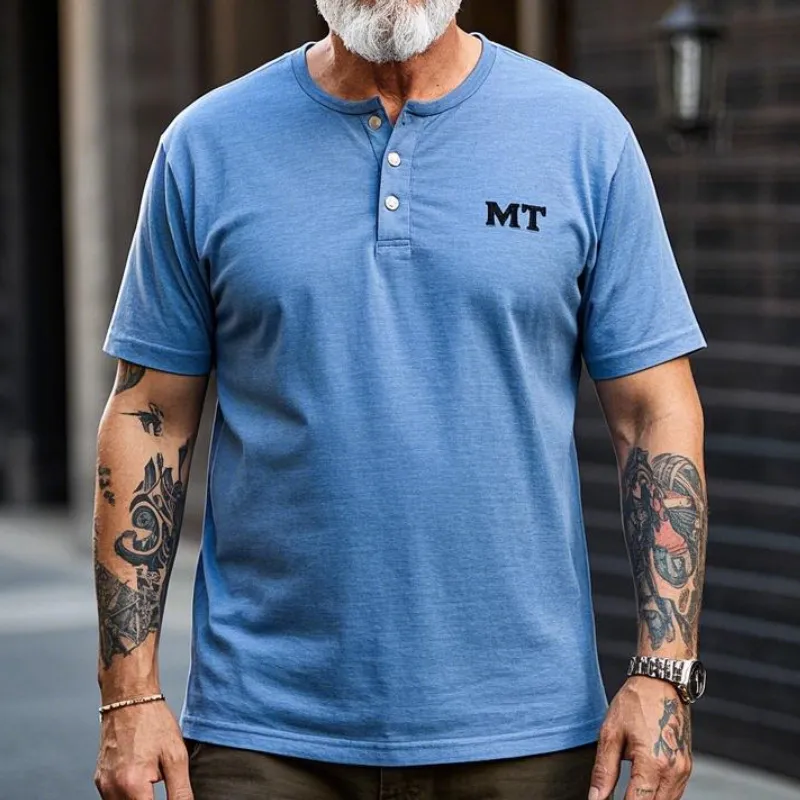 Men's Vintage Casual Henley Collar Cotton Blend Short Sleeve T-Shirt 51574147F sold by Manly product image thumbnail 2