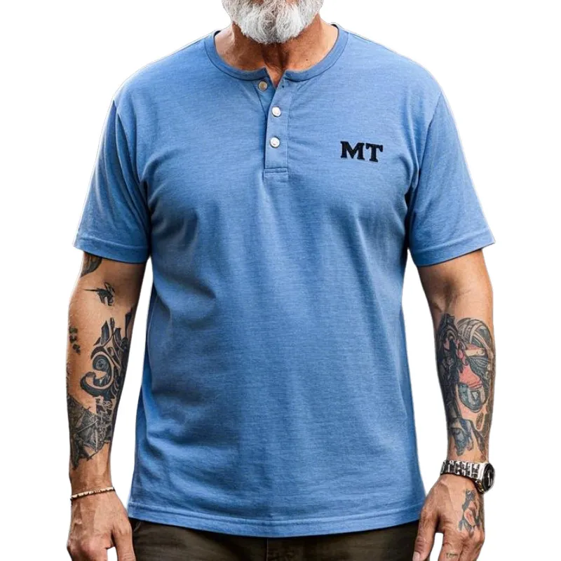Men's Vintage Casual Henley Collar Cotton Blend Short Sleeve T-Shirt 51574147F sold by Manly