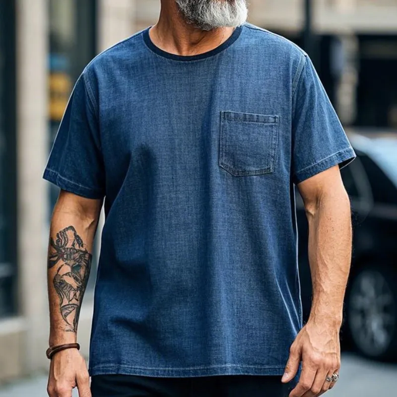 Men's Vintage Casual Loose Round Neck Cotton Blend Short Sleeve T-Shirt 55986471F sold by Manly product image thumbnail 2