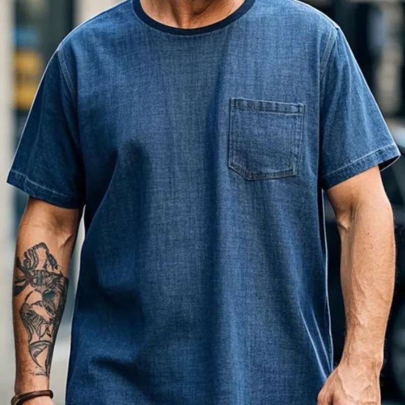 Men's Vintage Casual Loose Round Neck Cotton Blend Short Sleeve T-Shirt 55986471F sold by Manly product image thumbnail 3